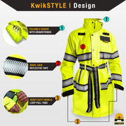 KwikSafety Women's TORRENT TRENCH High Visibility Rain Gear for Women (w/ BELT) Class 3, Type R ANSI Tested OSHA Compliant Hi Vis Reflective PPE - Model No.: KS5524 - KwikSafety