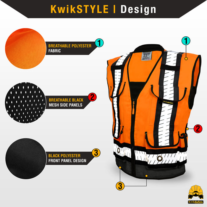 KwikSafety GODFATHER SPECIALIST Safety Vest [CUSHION COLLAR + 10 DELUXE POCKETS] Class 2 ANSI OSHA High Visibility Reflective Mesh - Model No.: KS3310SP