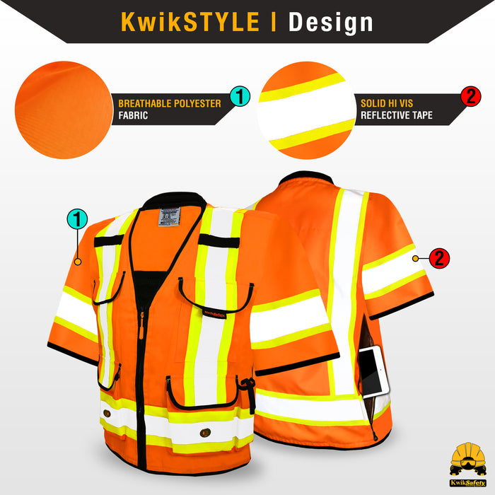 KwikSafety GODFATHER Safety Vest (Cushioned Collar) Class 3 ANSI Tested OSHA Compliant Hi Vis Reflective PPE Surveyor - Model No.: KS3310C3