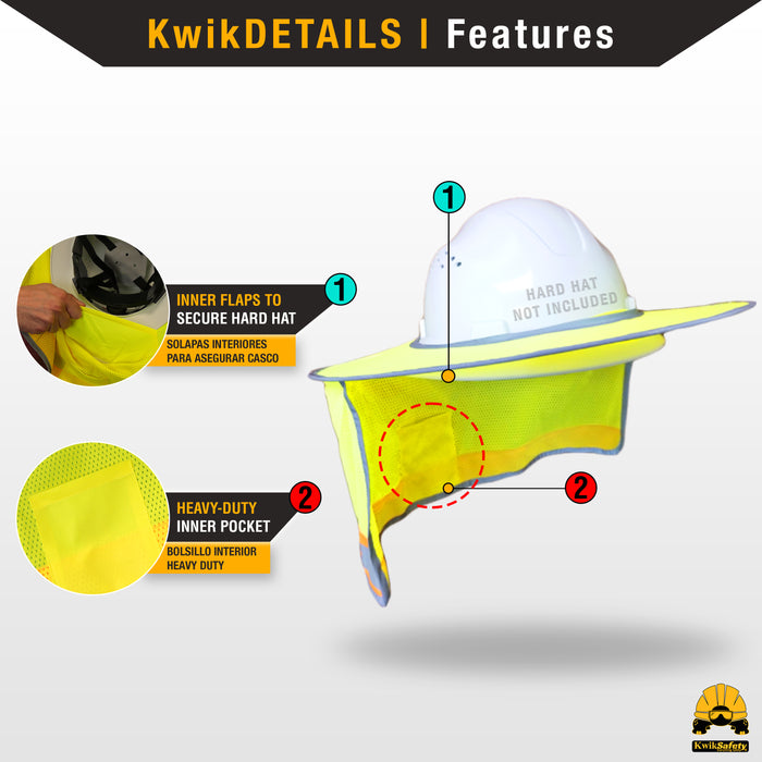 KwikSafety LORD VADER Hard Hat Sun Shade (COOLING MESH) ANSI OSHA Reflective FULL BRIM Foldable Neck Protection - Model No.: KS1502