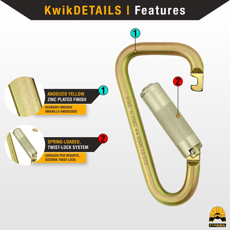 KwikSafety ANNEX Steel Carabiner (TWIST-LOCKING) Multifunctional Construction Fall Protection Tool ANSI, EN, CE & CSA Certified - KwikSafety