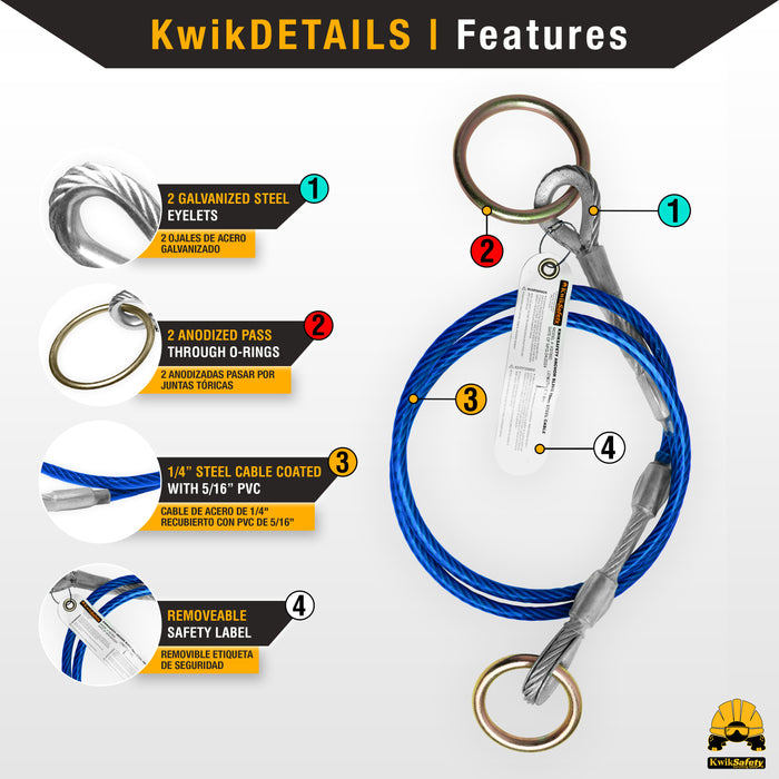 KwikSafety LEMUR Cable Anchor Sling 6' ANSI OSHA Fall Protection Restraint PPE - Model No.: KS7850