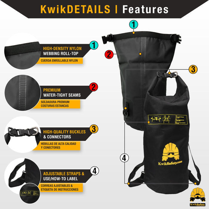 KwikSafety DRY BAG (5L, 10L, 20L) PVC & Fabric, Waterproof, Lightweight, Roll-Top Closure - Model No.: KS1111 - KwikSafety