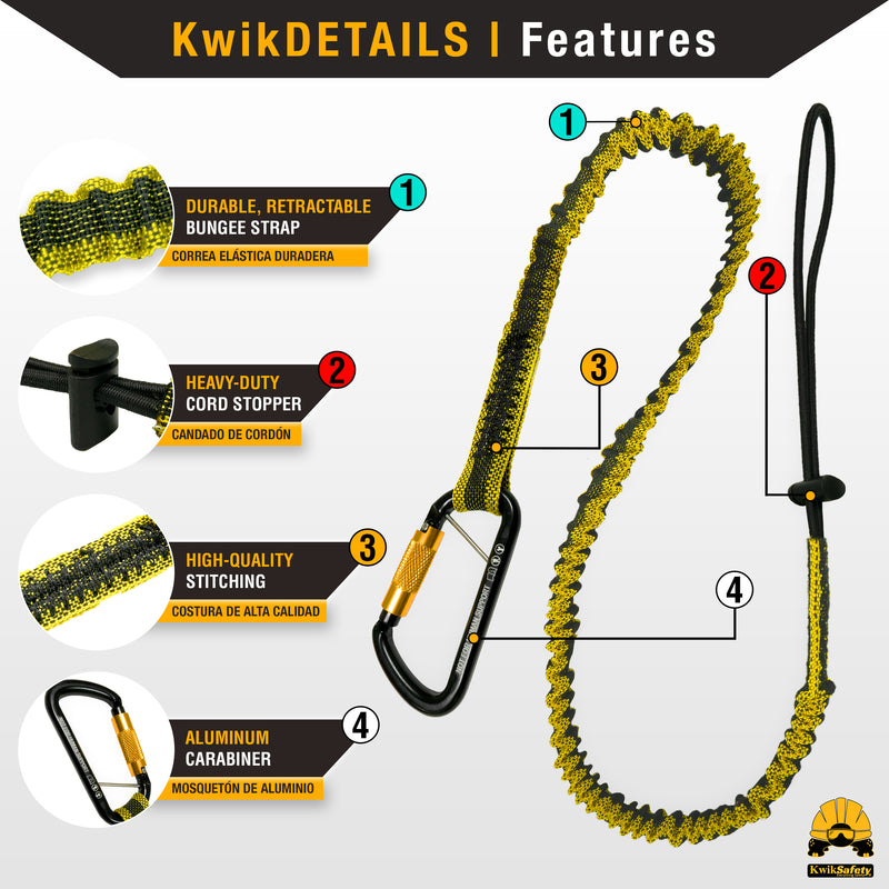 KwikSafety KRAKEN Heavy Duty ANSI Tested OSHA Compliant Bungee Tool Lanyard w/ Carabiner Clip - Model No.:KS7903 - KwikSafety