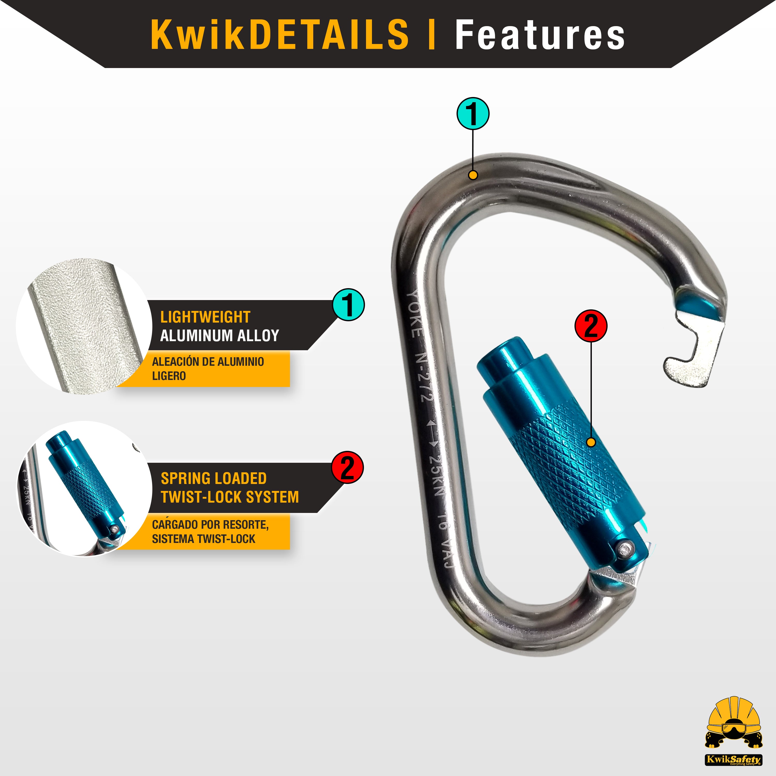 Twist Locking Carabiner | Aluminum - KwikSafety
