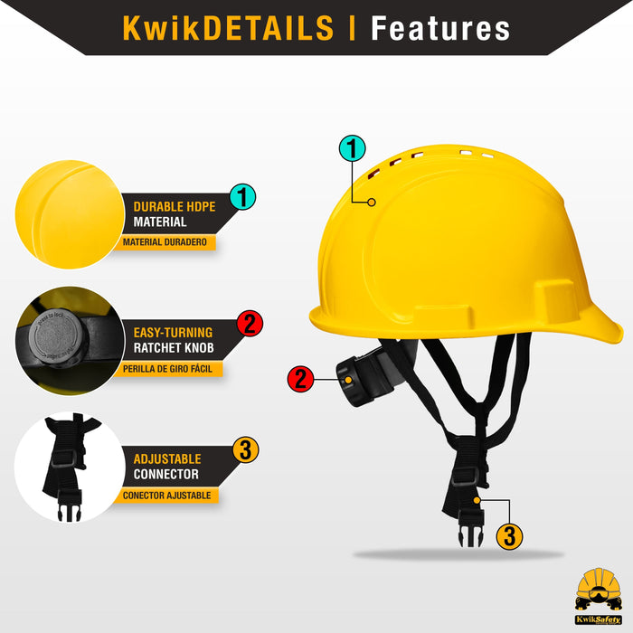 KwikSafety TURTLE SHELL Hard Hat (10 COOLING VENTS) Type 1 Class C ANSI Tested OSHA Compliant Standard Cap Style PPE - Model No.: KS1601 - KwikSafety