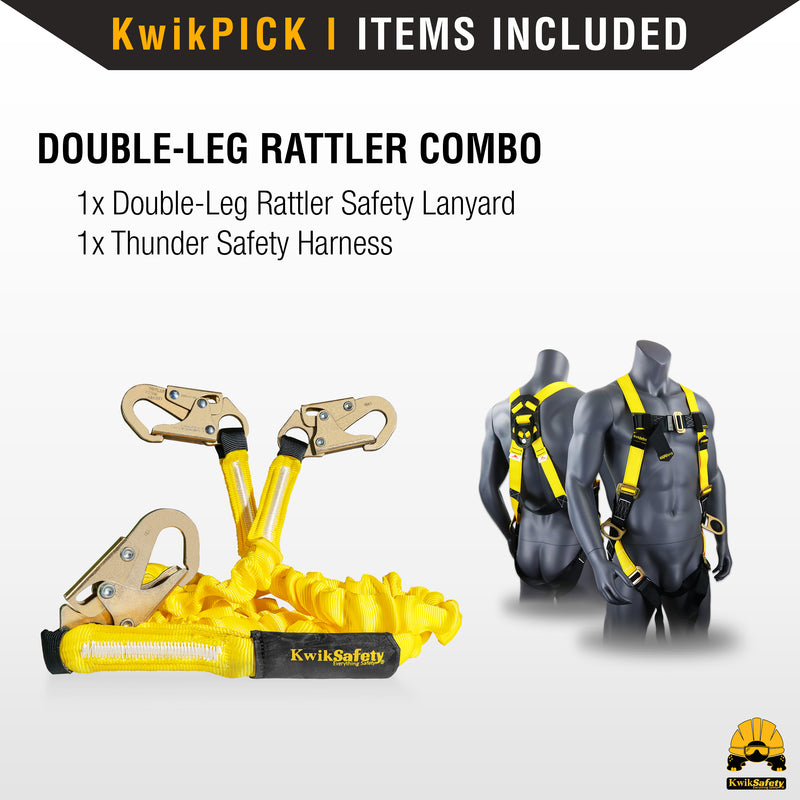 KwikSafety DOUBLE LEG RATTLER Y-Leg 6’ Safety Lanyard with Internal Shock Absorber ANSI OSHA - Model No.: KS7704 - KwikSafety