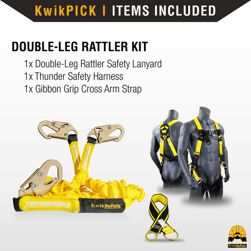 KwikSafety DOUBLE LEG RATTLER Y-Leg 6’ Safety Lanyard with Internal Shock Absorber ANSI OSHA - Model No.: KS7704 - KwikSafety