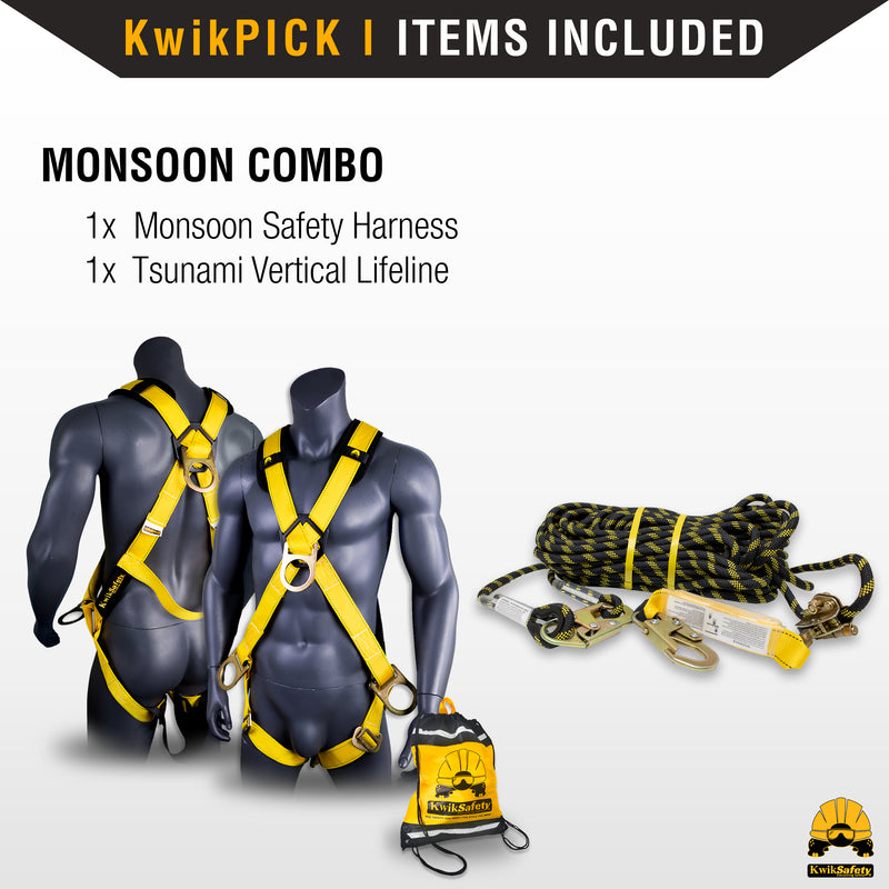 KwikSafety MONSOON Safety Harness ANSI OSHA Fall Protection 4 D Ring - Model No.: KS6611 - KwikSafety