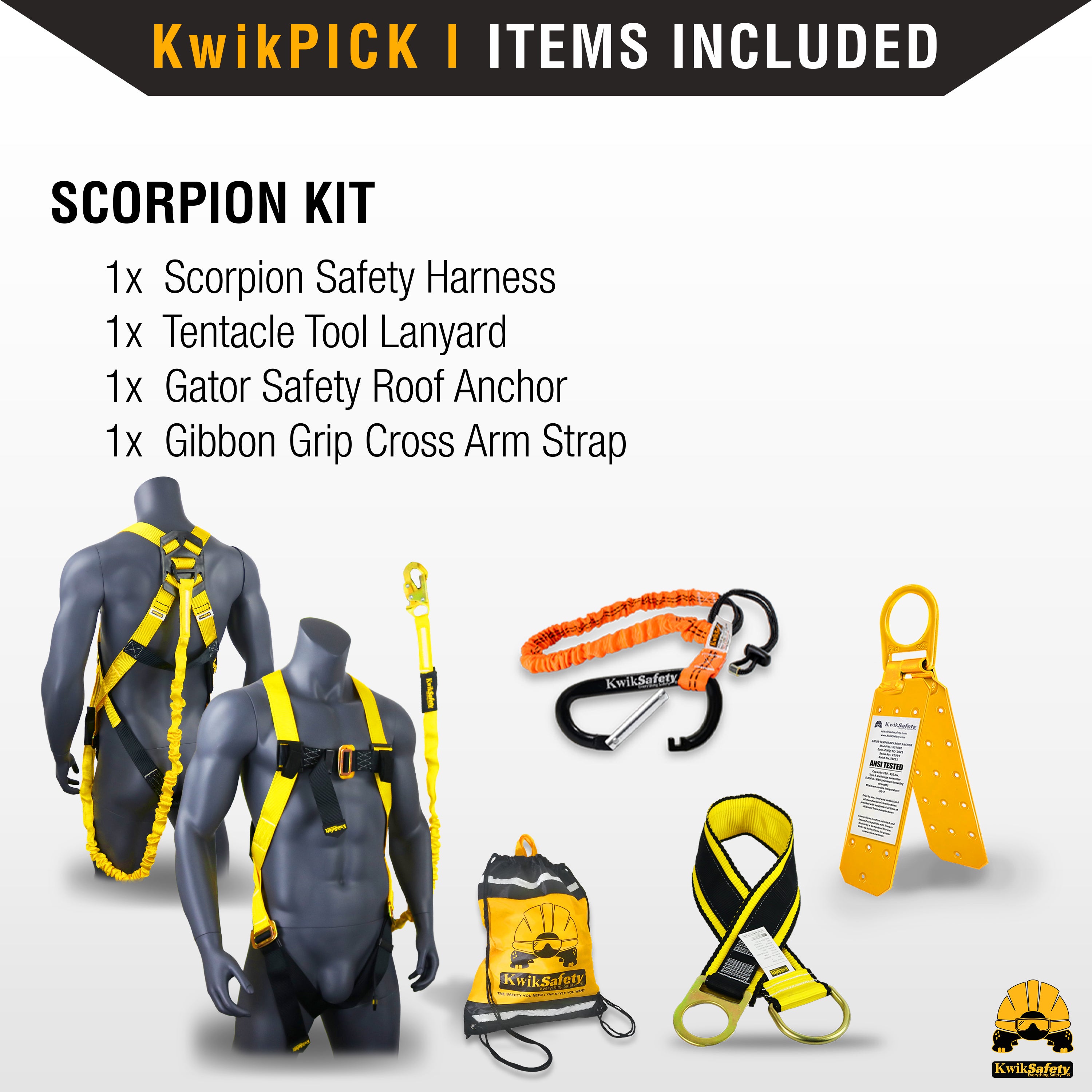 KwikSafety SCORPION ANSI Fall Protection Safety Harness w/ Attached 6f
