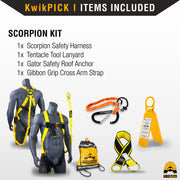 KwikSafety SCORPION ANSI Fall Protection Safety Harness w/ Attached 6ft Lanyard - Model No.: KS6604 - KwikSafety