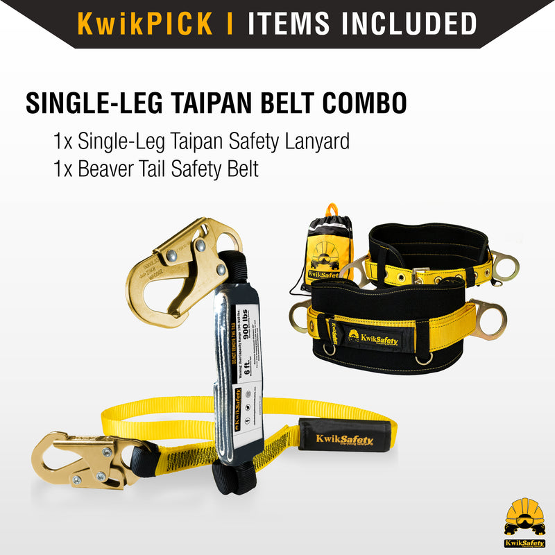 KwikSafety TAIPAN Flat 6’ Single-Leg Safety Lanyard with External Shock Absorber Fall Protection Device ANSI OSHA - Model No.: KS7705 - KwikSafety