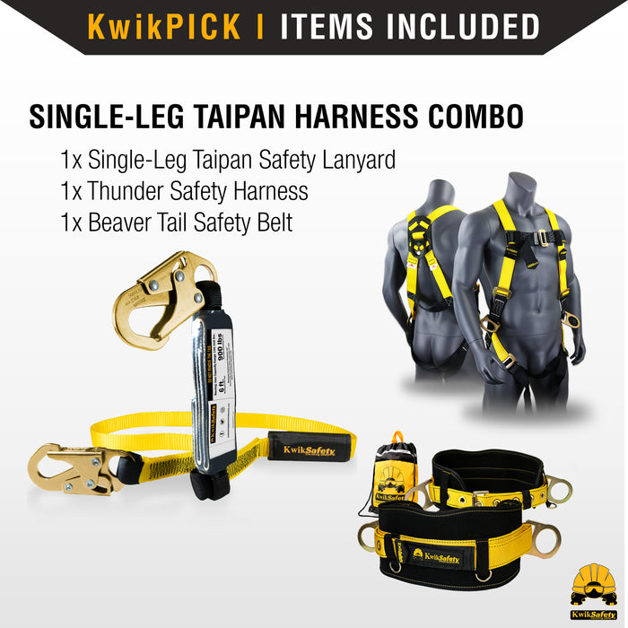 KwikSafety TAIPAN Flat 6’ Single-Leg Safety Lanyard with External Shock Absorber Fall Protection Device ANSI OSHA - Model No.: KS7705 - KwikSafety