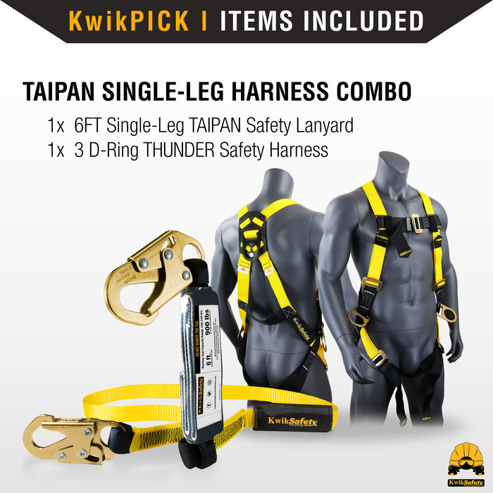 KwikSafety TAIPAN Flat 6’ Single-Leg Safety Lanyard with External Shock Absorber Fall Protection Device ANSI OSHA - Model No.: KS7705 - KwikSafety