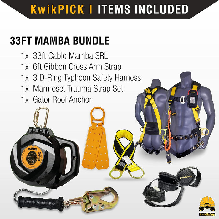 KwikSafety 33' MAMBA CABLE Self Retracting Lifeline ANSI Class B SRL - Model No.: KS7925
