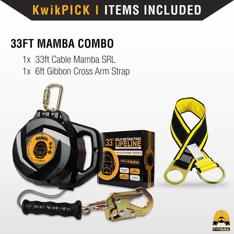 KwikSafety 33' MAMBA CABLE Self Retracting Lifeline ANSI Class B SRL - Model No.: KS7925 - KwikSafety