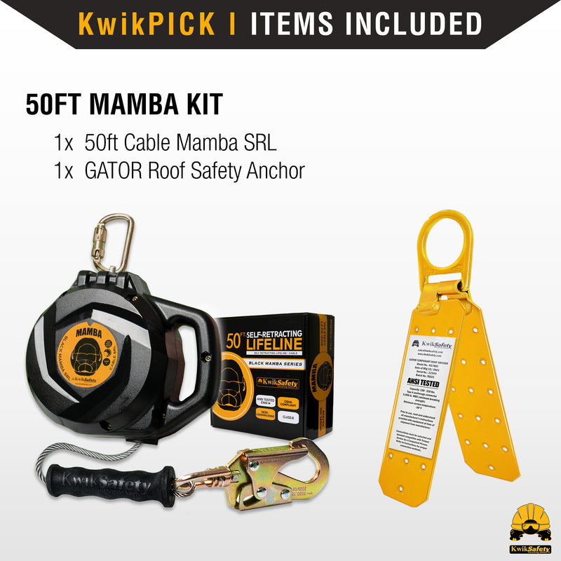 KwikSafety 50' MAMBA CABLE Self Retracting Lifeline ANSI Class B SRL - Model No.: KS7928 - KwikSafety
