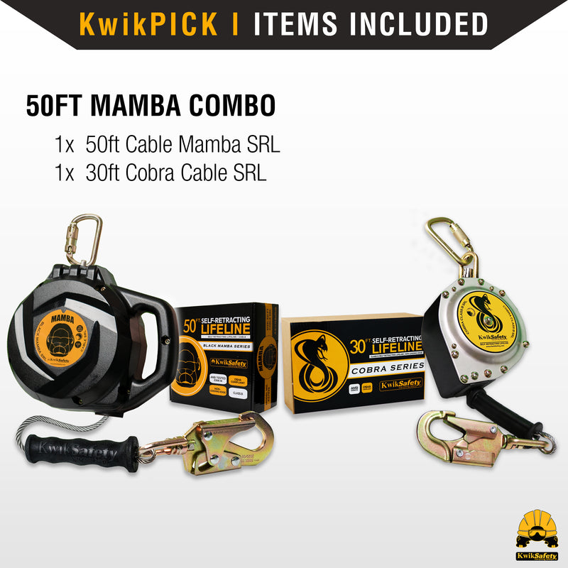 KwikSafety 50' MAMBA CABLE Self Retracting Lifeline ANSI Class B SRL - Model No.: KS7928 - KwikSafety