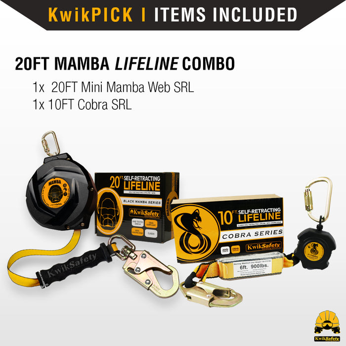 KwikSafety 20' MAMBA WEB Carbonate Housing Self Retracting Lifeline SRL - Model No.:KS7923