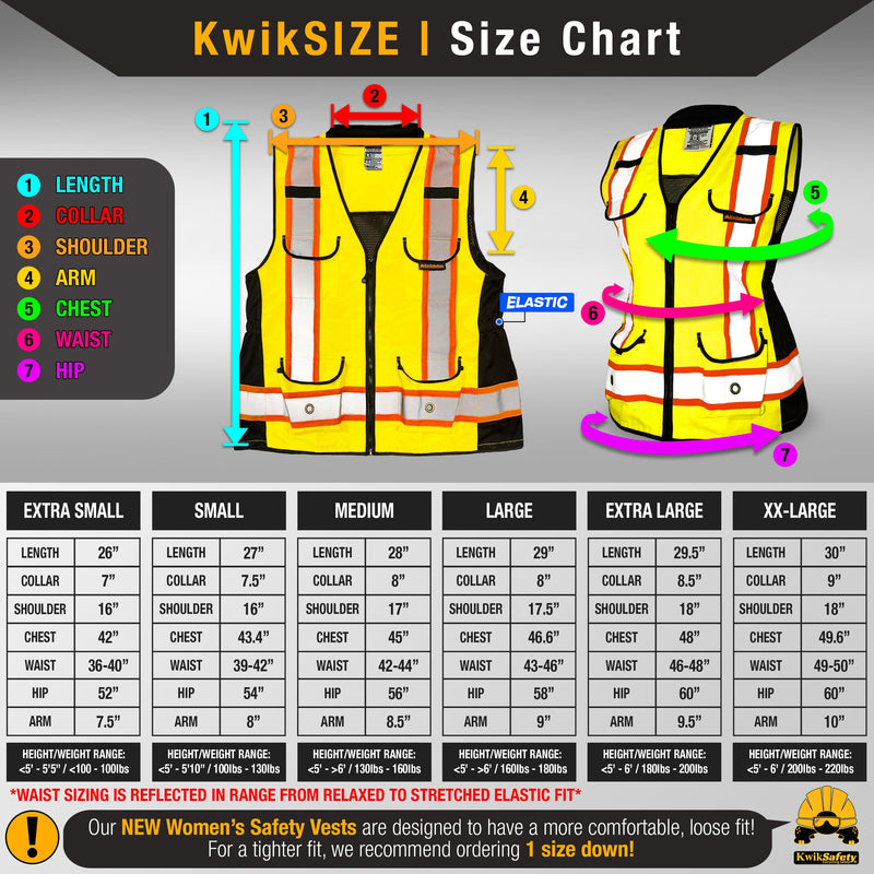 KwikSafety | Godmother Class 2 Safety Vest for Women | Size Chart