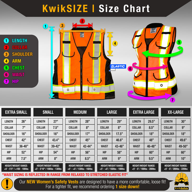 KwikSafety | Godmother Class 2 Safety Vest for Women | Size Chart