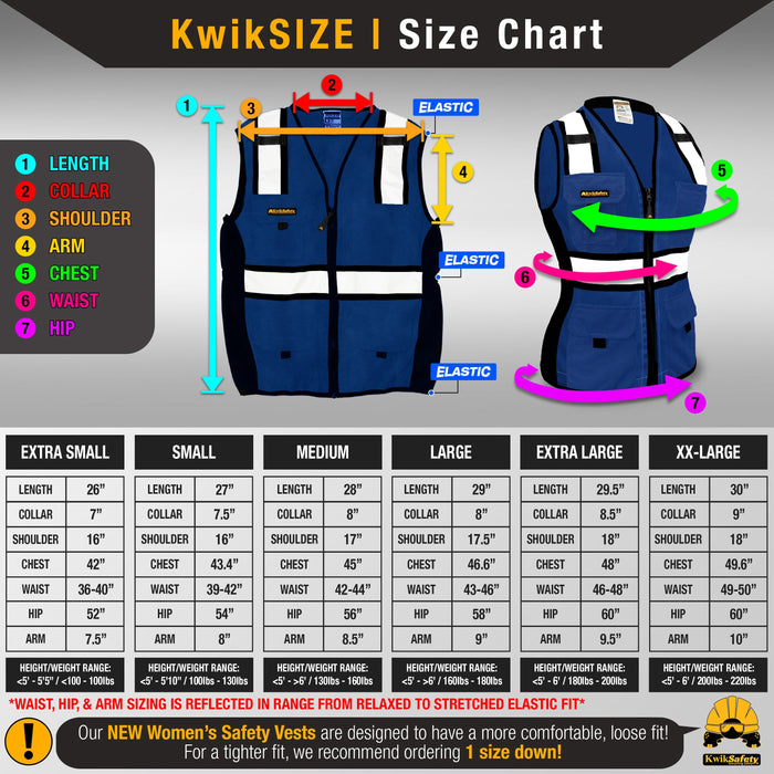 KwikSafety BLUE LADY Safety Vest for Women (NEW SIZING) Hi Vis Reflective PPE Surveyor - Model No.: KS3319BL - KwikSafety