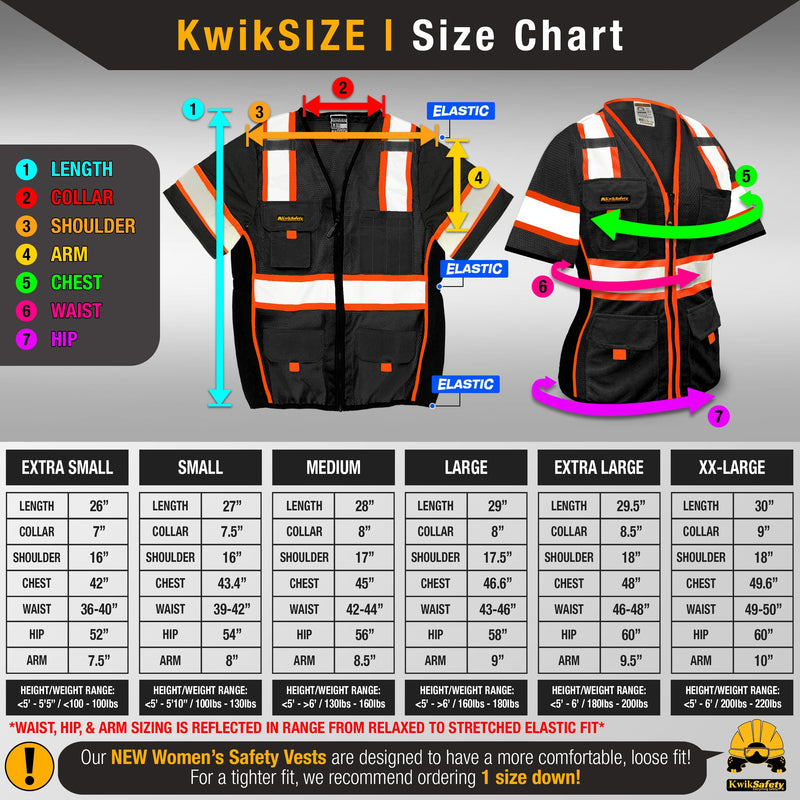 KwikSafety | Black Widow Class 3 Safety Vest for Women | Size Chart