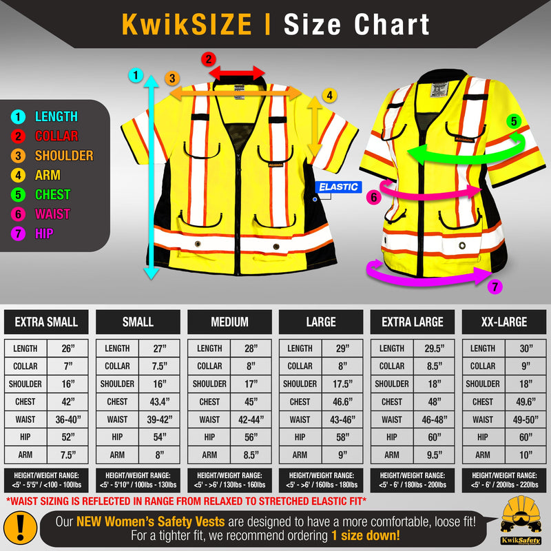 KwikSafety | Godmother Class 3 Safety Vest for Women | Size Chart