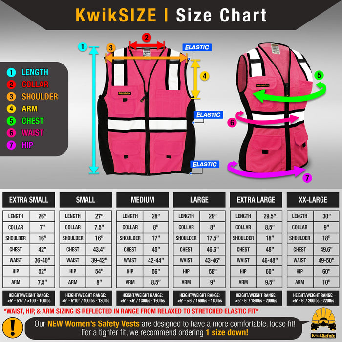 KwikSafety PINK LADY Safety Vest for Women (NEW SIZING) Hi Vis Reflective PPE Surveyor - Model No.: KS3319PL - KwikSafety