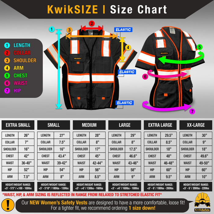 KwikSafety BLACK WIDOW Safety Vest for Women with Sleeves (SNUG-FIT) 9 Pockets Premium ANSI Class Unrated Slim Fitted Work Gear - Model No.: KS3319BWS
