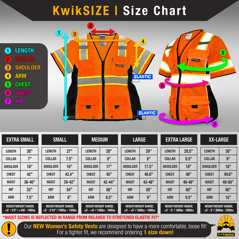 KwikSafety | Duchess Safety Vest for Women | Size Chart