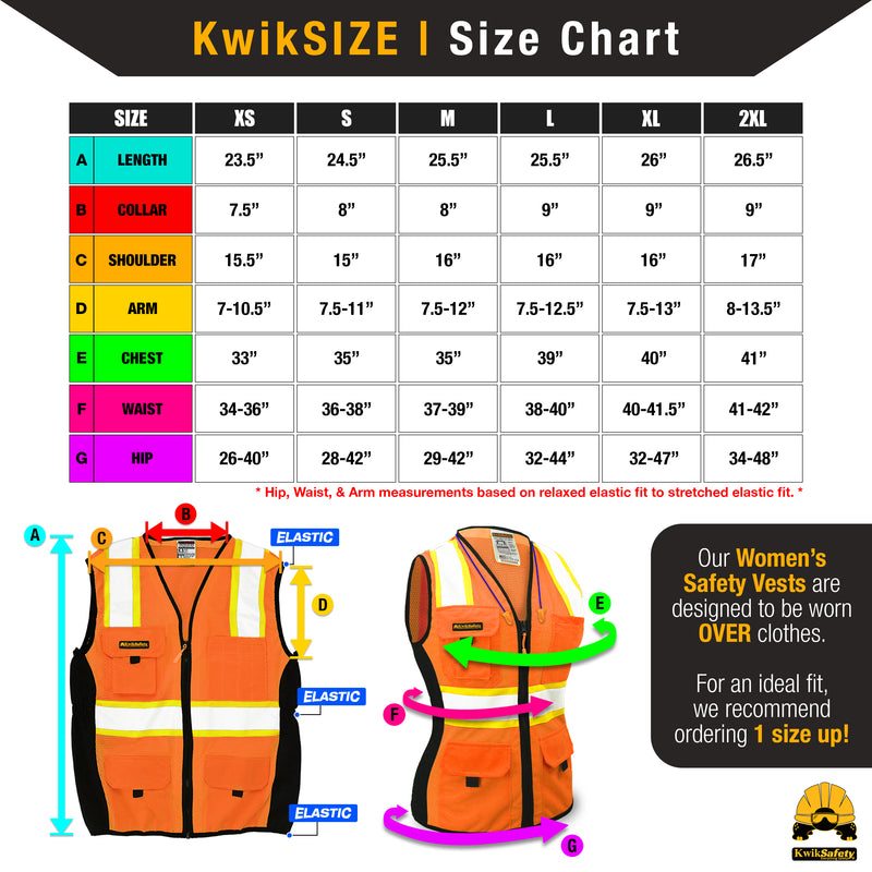 KwikSafety | First Lady Safety Vest for Women | Size Chart
