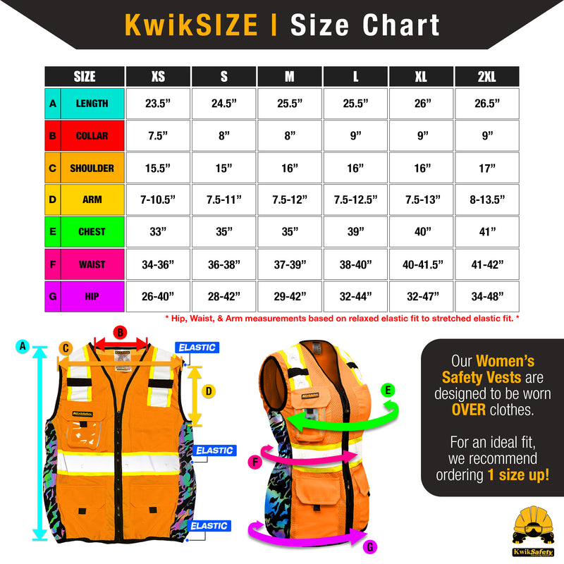 KwikSafety | Tiger Queen Safety Vest for Women | Size Chart