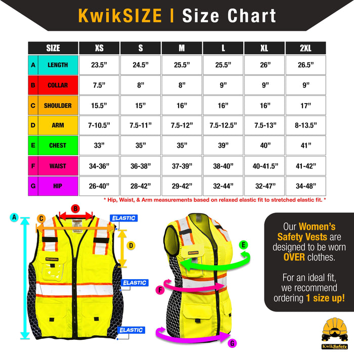 KwikSafety QUEEN BEE Safety Vest for Women (SNUG-FIT) Limited Edition Honeycomb Design | Class 2 ANSI Tested OSHA Compliant - Model No.: KS3319QB - KwikSafety