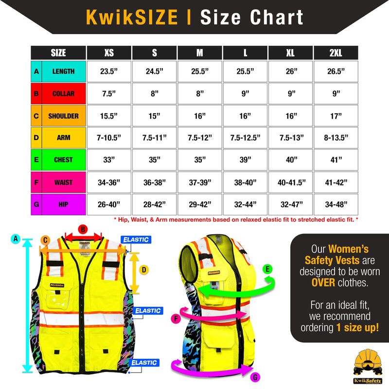 KwikSafety | Tiger Queen Safety Vest for Women | Size Chart