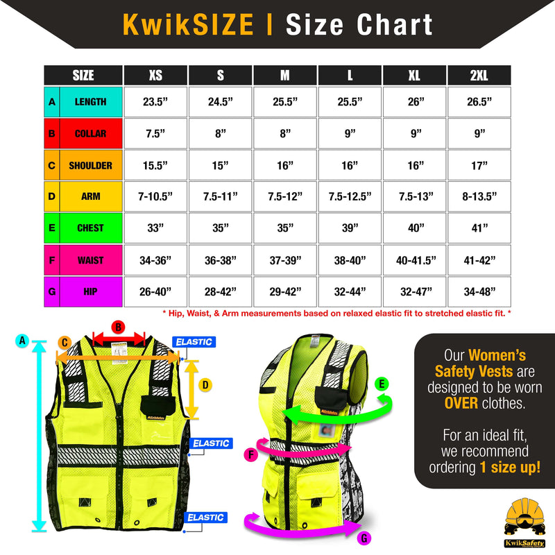 KwikSafety | Roadboss Premium Woman Safety Vest for Women | Size Chart