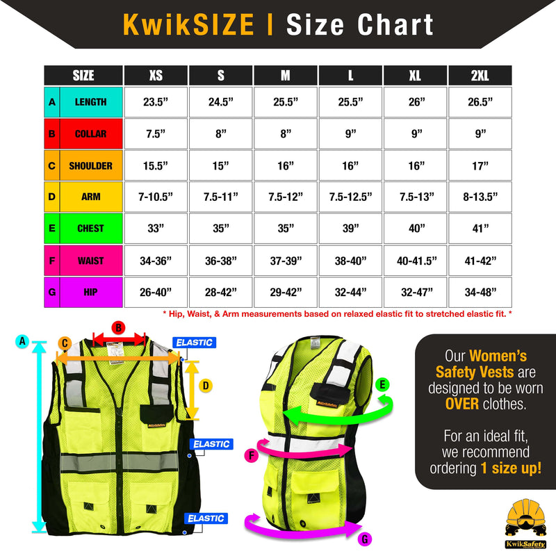 KwikSafety | Roadboss Economy Safety Vest for Women | Size Chart
