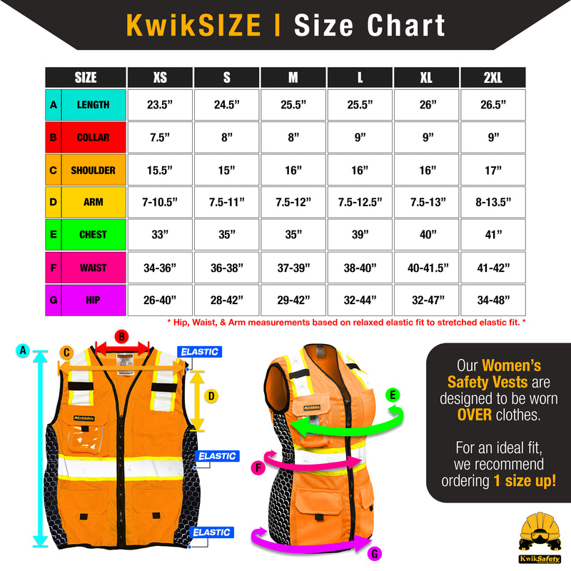 KwikSafety | Queen Bee Safety Vest for Women | Size Chart