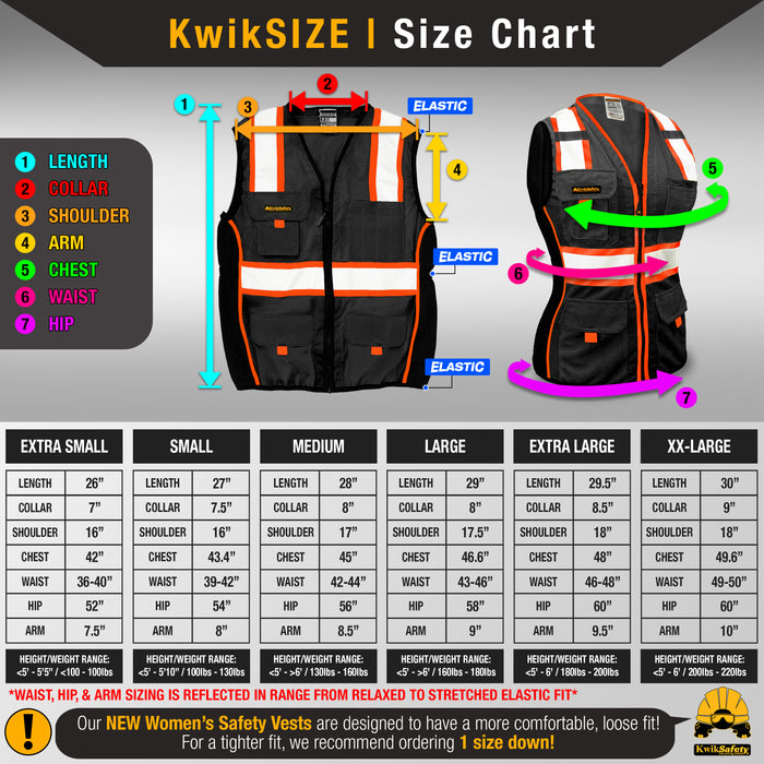 KwikSafety BLACK WIDOW Safety Vest for Women (NEW SIZING) 9 Pockets Premium ANSI Class Unrated Slim Fitted Work Gear - Model No.: KS3319BW - KwikSafety