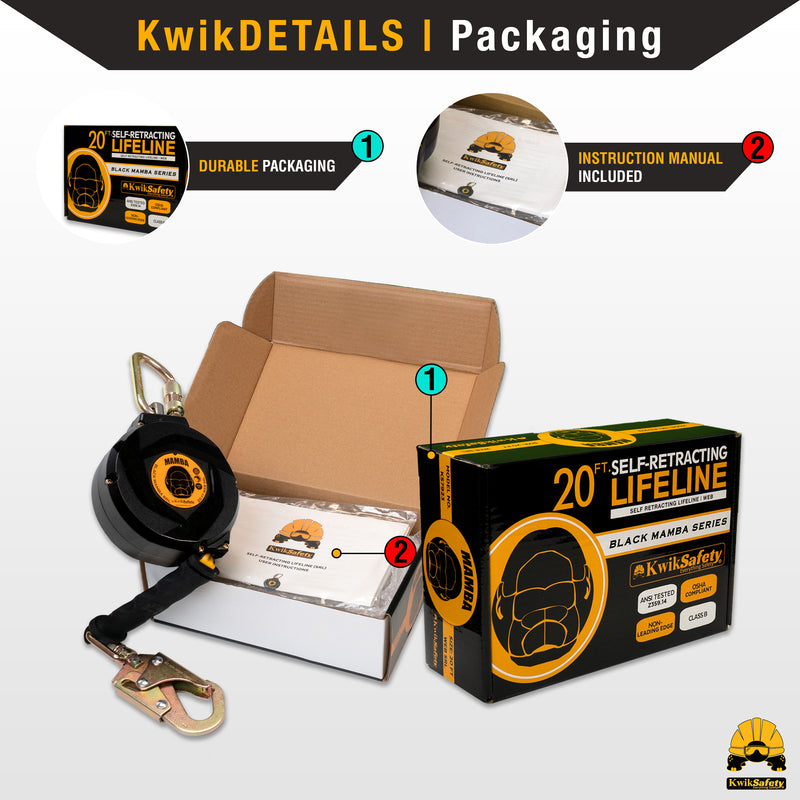 KwikSafety 20' MAMBA WEB Carbonate Housing Self Retracting Lifeline SRL - Model No.:KS7923 - KwikSafety