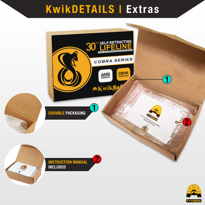KwikSafety 30' COBRA CABLE Self Retracting Lifeline ANSI Class B SRL - Model No.: KS7934