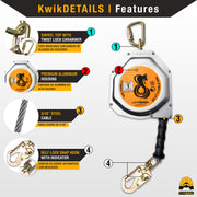KwikSafety 20' COBRA CABLE Self Retracting Lifeline ANSI Class 1 SRL - Model No.: KS7933 - KwikSafety