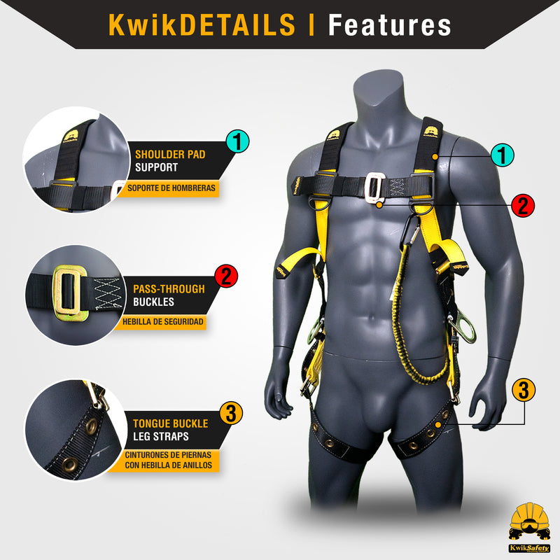 KwikSafety SUPERCELL Safety Harness ANSI Fall Protection Tongue Buckle 3D Ring - Model No.: KS6605 - KwikSafety