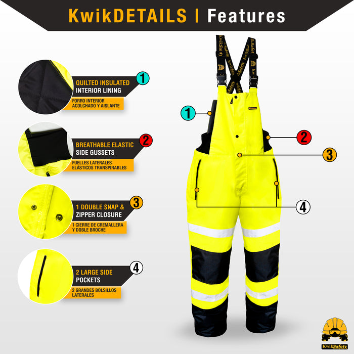 KwikSafety RIVER OTTER Rain Bib (INSULATED) Reflective Safety Rain Gear Heavy Duty ANSI OSHA Waterproof Fishing, Snow & Work Overalls - Model No.: KS9922 - KwikSafety