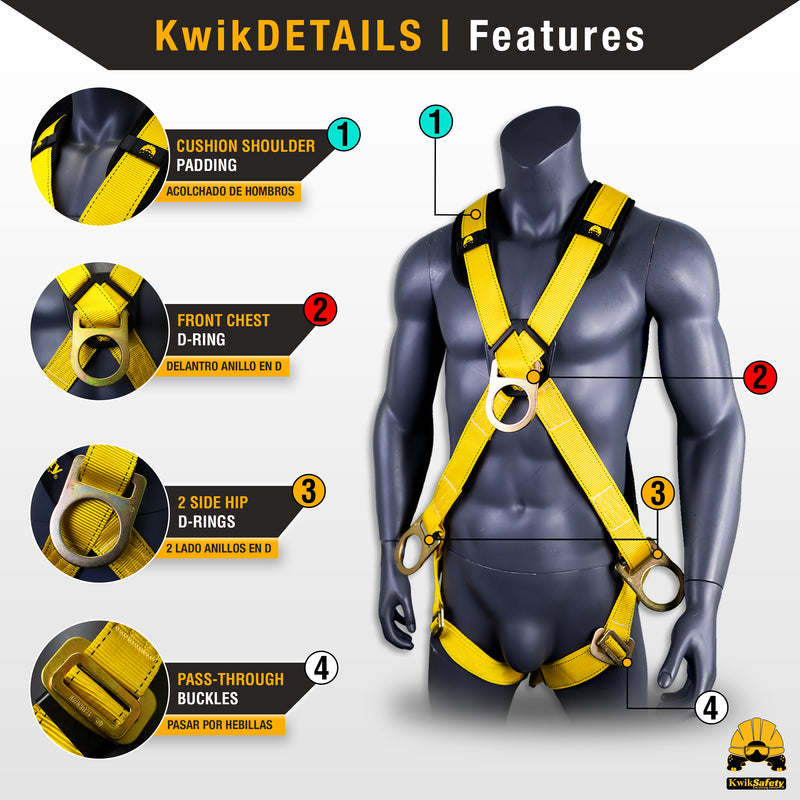KwikSafety MONSOON Safety Harness ANSI OSHA Fall Protection 4 D Ring - Model No.: KS6611 - KwikSafety