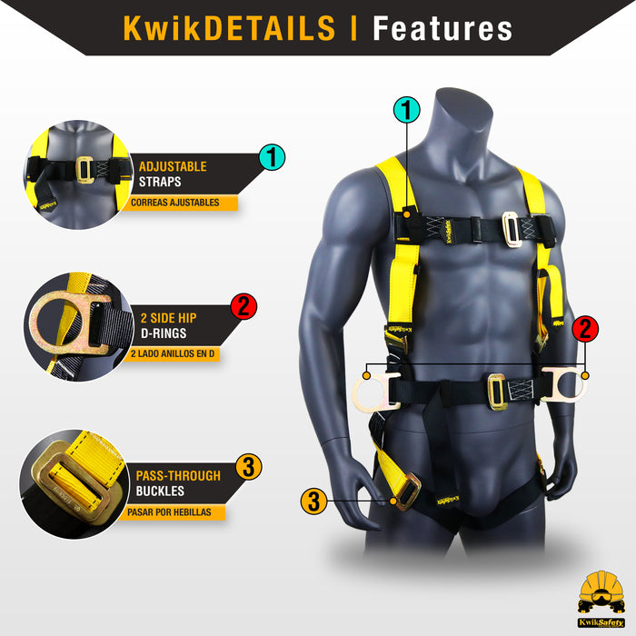 KwikSafety HURRICANE Safety Harness ANSI Fall Protection 3D Ring + Back Support - Model No.: KS6603