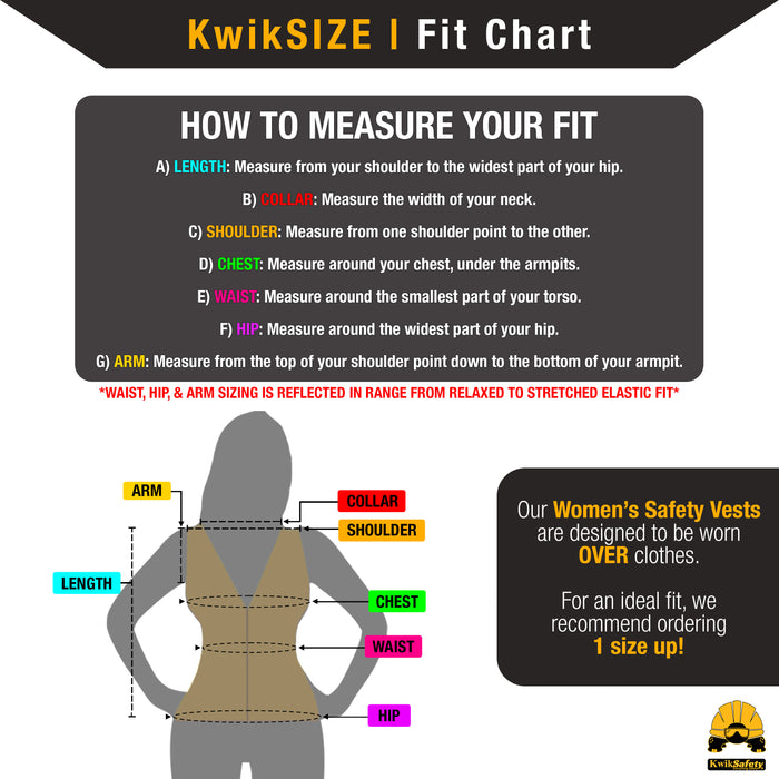 KwikSafety ROADBOSS ECONOMY Safety Vest for Women (SNUG-FIT) Class 2 ANSI Tested OSHA Hi Vis Reflective PPE - Model No.: KS3333
