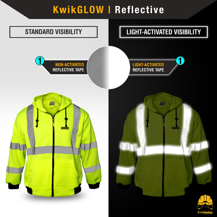 KwikSafety PATROL Safety Hoodie (NO FUZZ Balls) Class 3 ANSI Tested OSHA Compliant Hi Vis Reflective PPE - Model No.: KS5503