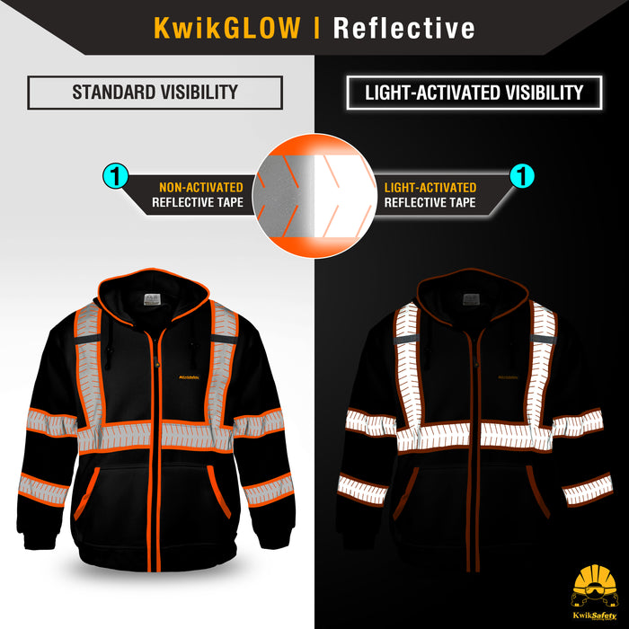 KwikSafety BLACK PATROL Safety Hoodie (NO FUZZ Balls) Hi Vis Reflective PPE - Model No.: KS5503BLK - KwikSafety