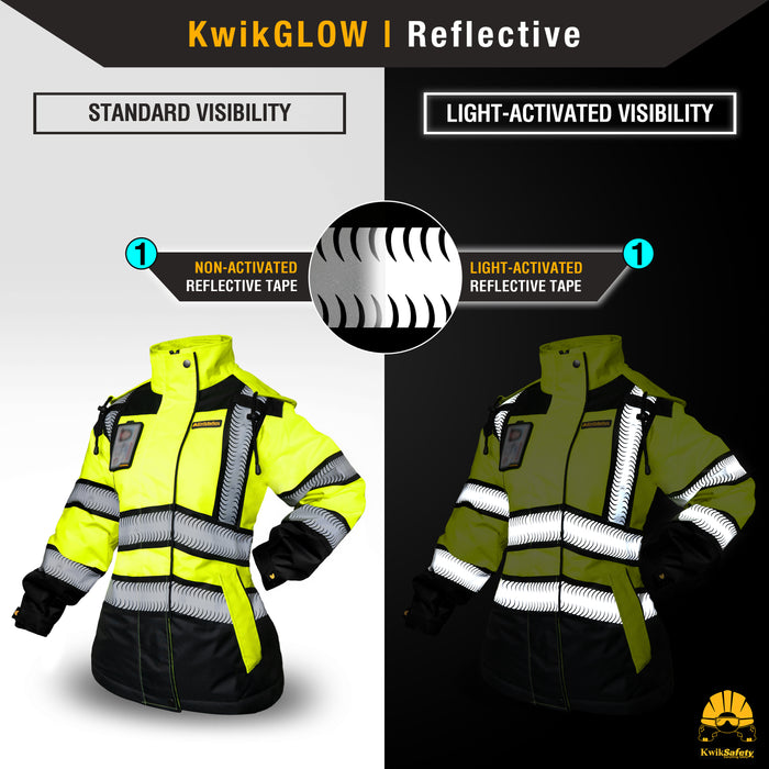 KwikSafety BOMBSHELL Safety Bomber Jacket for Women Class 3 ANSI OSHA Reflective Fleece Hi Viz - Yellow - Model No.: KS5523 - KwikSafety
